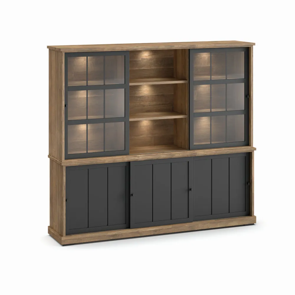 evan__wandkast_patio__drw_0-3.webp Evan - Wandkast Patio - DR1+WV6 - K674 - Oude teak/Zwart - 233x208x50cm | Belga Meubelen Outlet