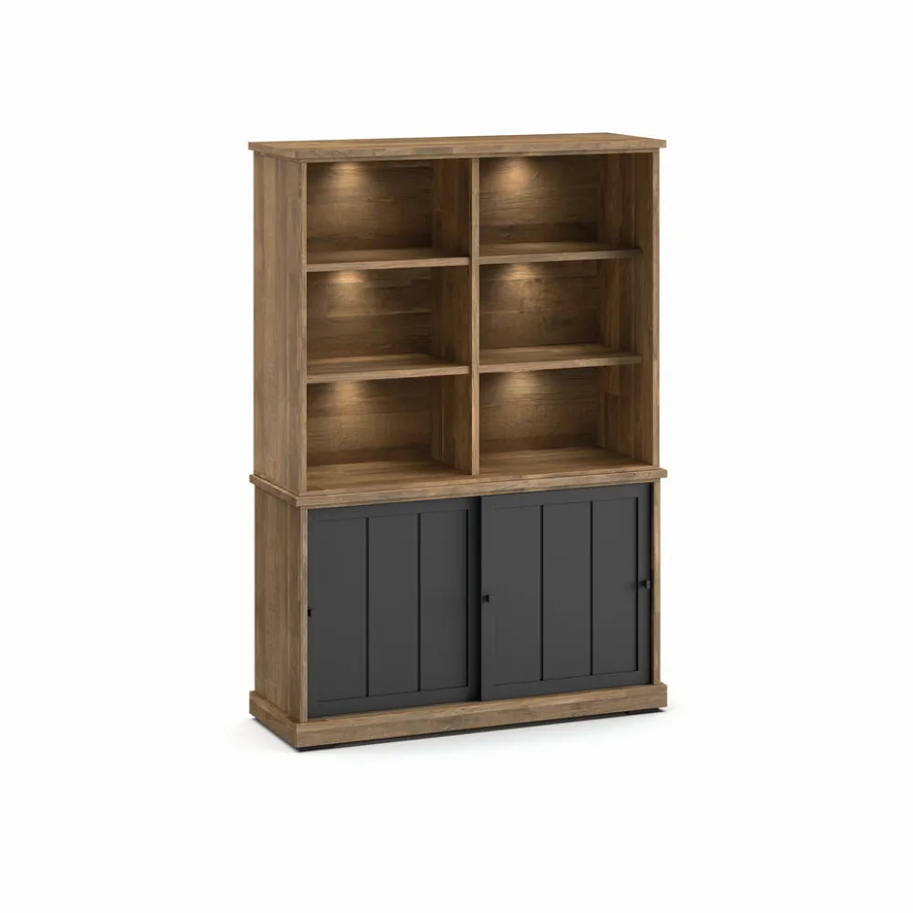 evan__wandkast_patio__drw_0-4.webp Evan - Wandkast Patio - DR4+WB9 - K674 - Oude teak/Zwart - 143x208x50cm | Belga Meubelen New