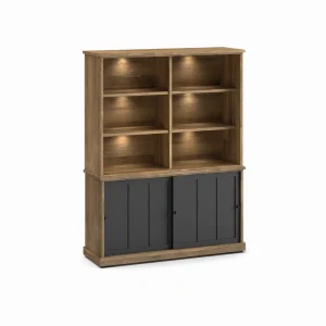 Evan - Wandkast Patio - DR3+WB8 - K674 - Oude teak/Zwart - 159x208x50cm | Belga Meubelen Online