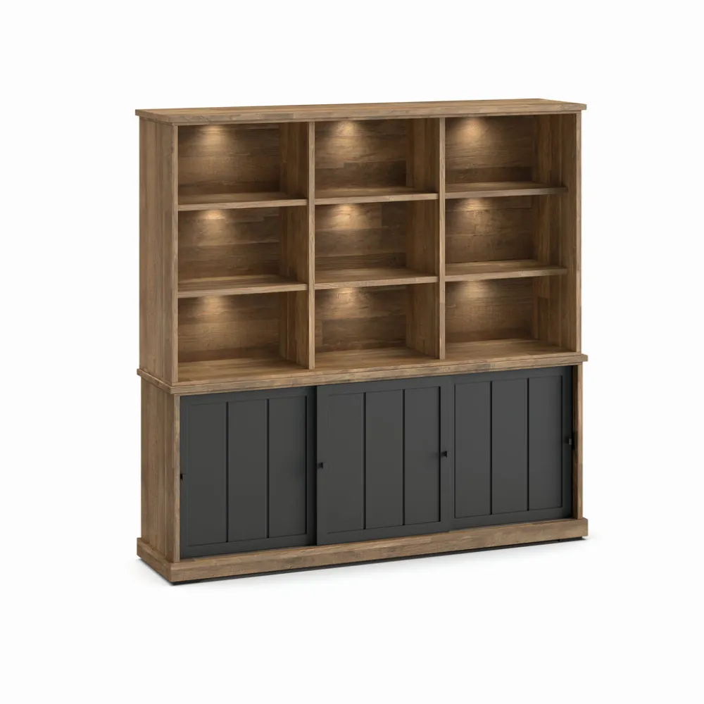 evan__wandkast_patio__drw_0-6.webp Evan - Wandkast Patio - DR2+WB7 - K674 - Oude teak/Zwart - 209x208x50cm | Belga Meubelen New
