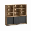 Evan - Wandkast Patio - DR1+WB6 - K674 - Oude teak/Zwart - 233x208x50cm | Belga Meubelen Online