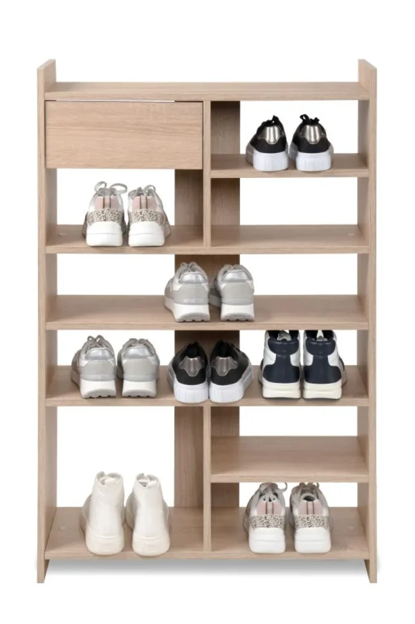 FIN - Schoenenkast Munster 20A - Open Niches - 1 Lade - Eiken Kleur - 71,5xh109x25cm | Belga Meubelen New