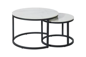 GBO - Set van 2 Salontafels Kera - Wit Keramiek - -70 en -50cm | Belga Meubelen Outlet