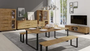 HM - Eetkamer Halle - 3-delige set - Donkere Eik/Zwart | Belga Meubelen Best