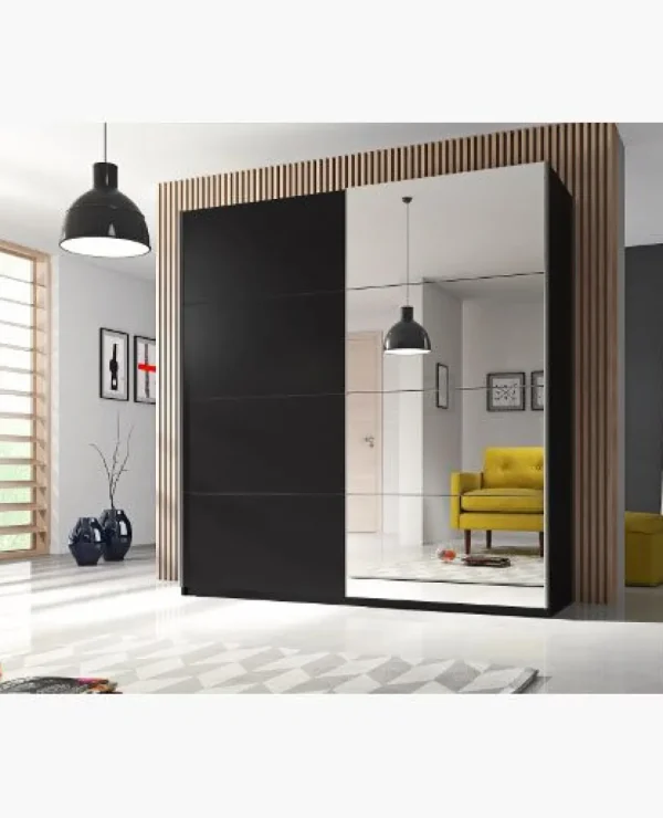 HM - Kleerkast Beta - 2 schuifdeuren - Zwart - 200x210x61cm | Belga Meubelen Outlet