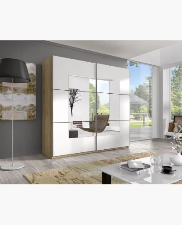 HM - Kleerkast Beta - Schuifdeuren - Wit/Spiegel - 180x210x61cm | Belga Meubelen Outlet
