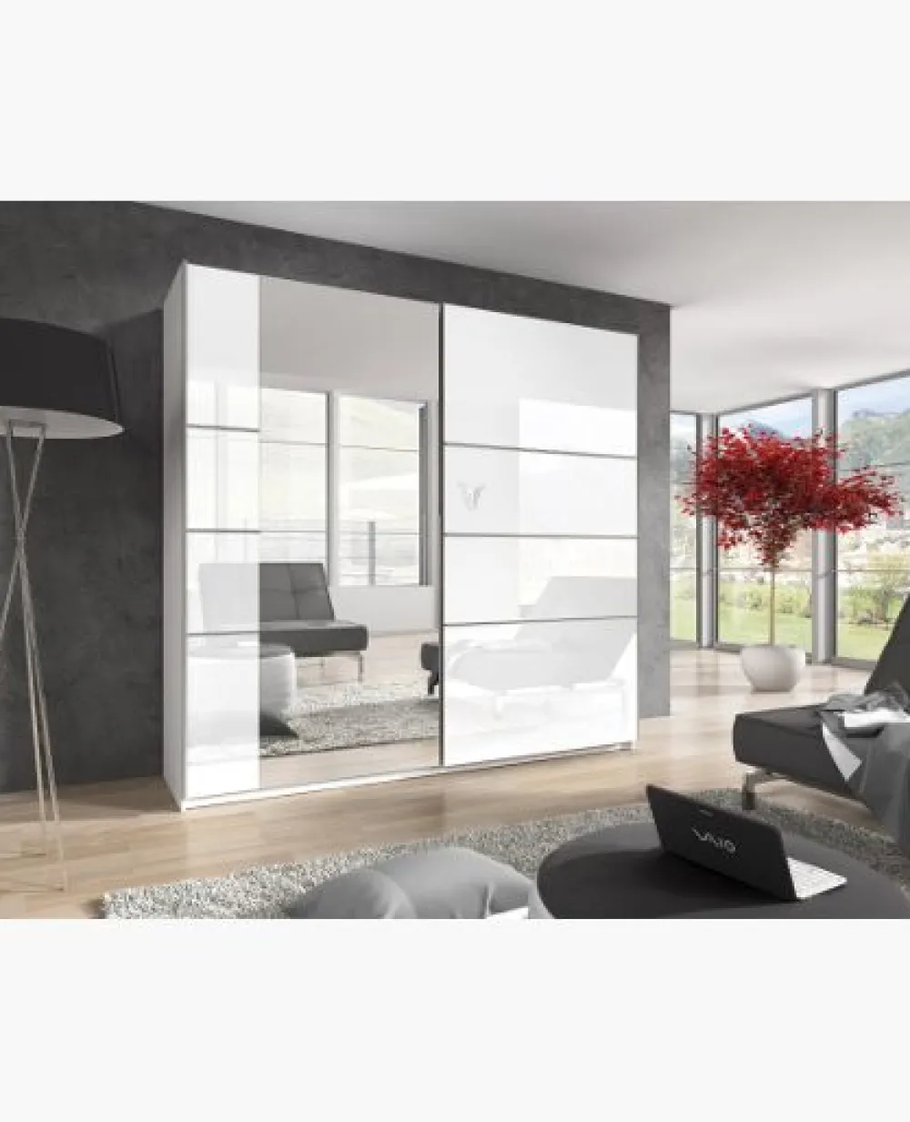 hm__kleerkast_beta_gloss__0.webp HM - Kleerkast Beta Gloss - 2 schuifdeuren - Eik/Wit - 200x210x61cm | Belga Meubelen Online