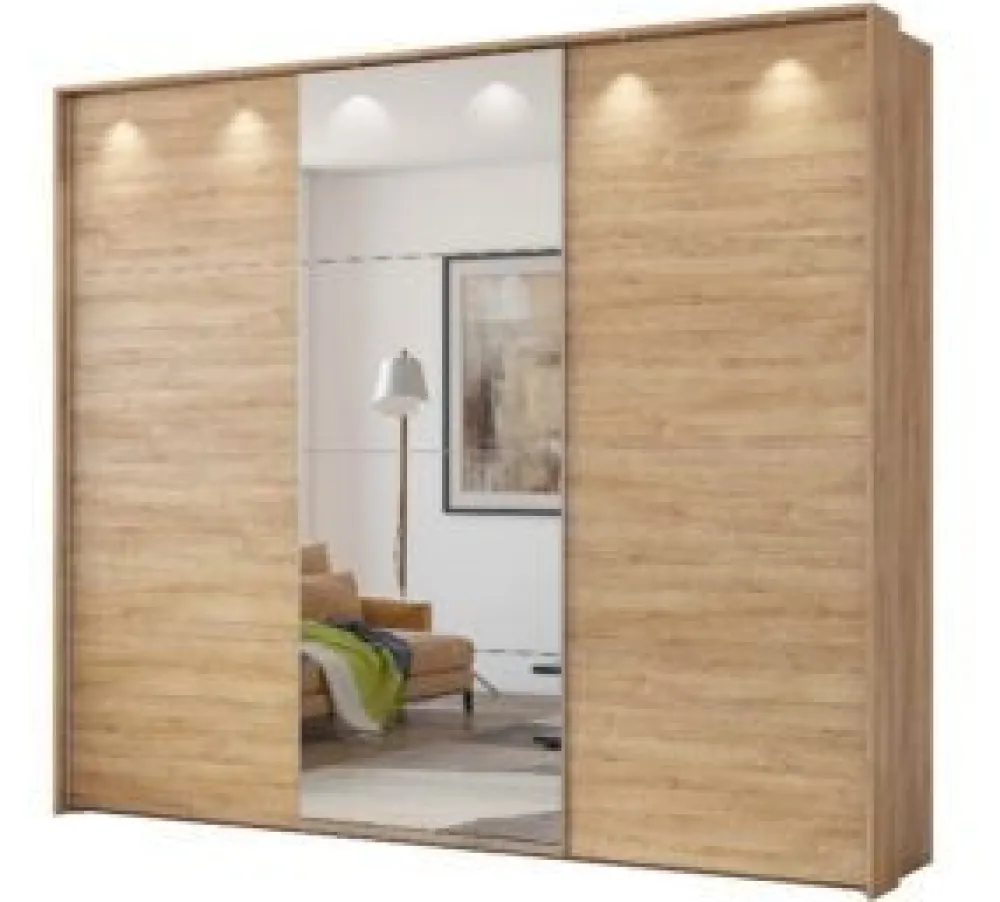 hm__kleerkast_century___s_0.webp HM - Kleerkast Century - 3 schuifdeuren - Donkere/Lichte Eik - 277x240x64cm | Belga Meubelen Discount