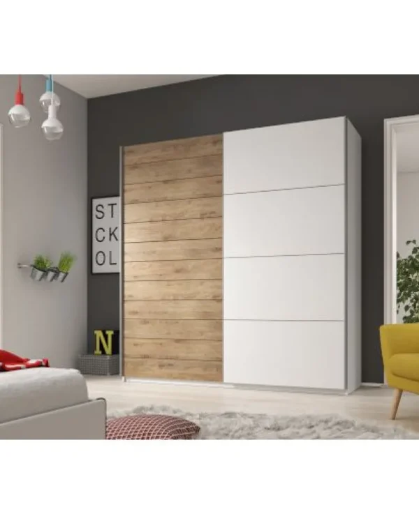 HM - Kleerkast Galaxy- 2 Schuifdeuren - Eik/Wit - 220x210x61cm | Belga Meubelen Discount