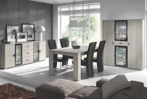 JAD - Eetkamer Michael - 3-delige set - Ledverlichting - Grijze Eik/Zwart | Belga Meubelen Outlet