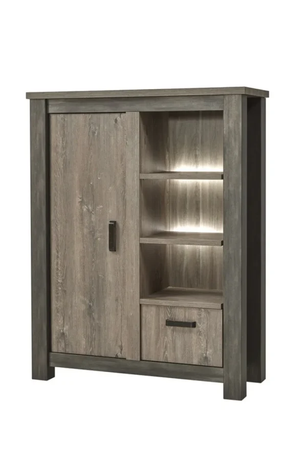 Meubar - Barkast Mali - V6 - K538 - Millenium Eik Donker Bruin/Imitatie staal - 129x164x50cm | Belga Meubelen New