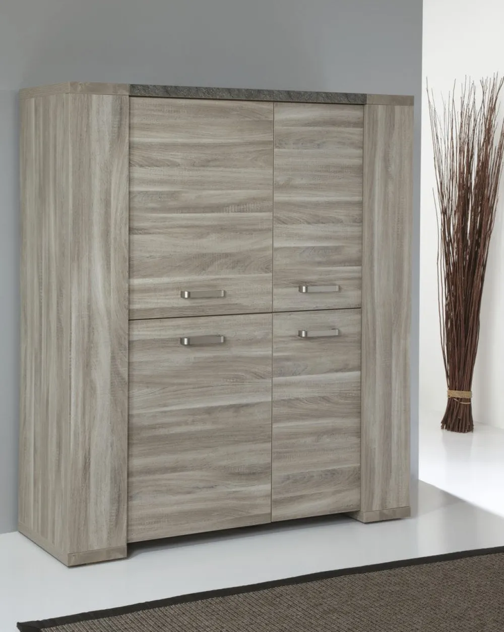 meubar__barkast_stone__ba_0.webp Meubar - Barkast Stone - BAR1 - K437 - Spint eik grijs/Marmer - 140x163x50cm | Belga Meubelen Fashion