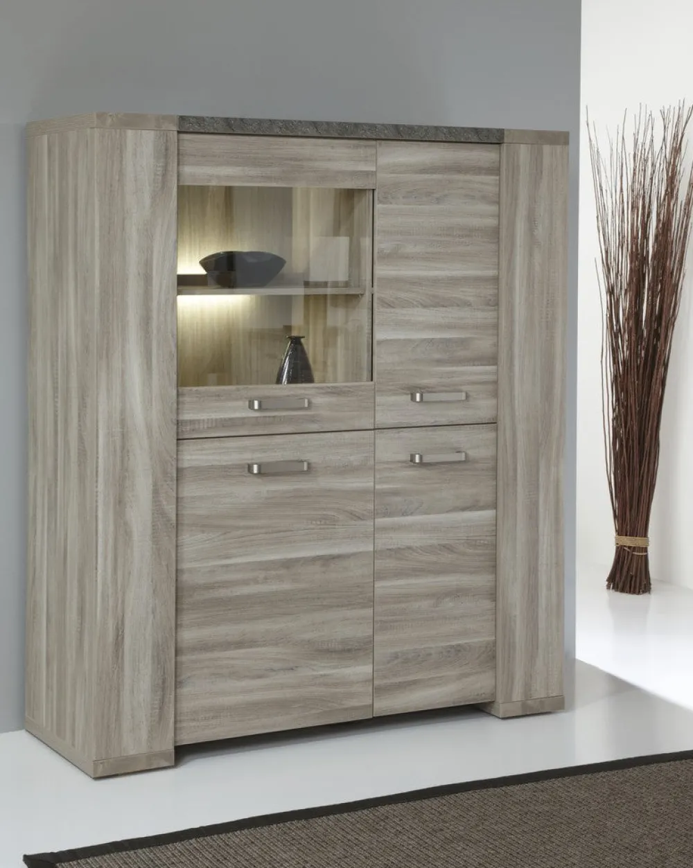 meubar__barkast_stone__v__0.webp Meubar - Barkast Stone - V1 - K437 - Spint eik grijs/Marmer - 140x163x50cm | Belga Meubelen Fashion