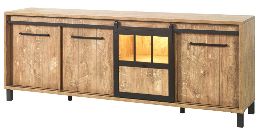 meubar__dressoir_alcatraz_0.webp Meubar - Dressoir Alcatraz - DR6 - K661 - Oranje Teakhout/Zwart - 238x90x50cm | Belga Meubelen Outlet