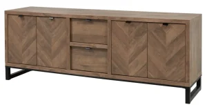 Meubar - Dressoir Jaipur - DR7 - K671V - Old teak (Fishbone doors)/Matt Black - 208x77x50cm | Belga Meubelen Sale