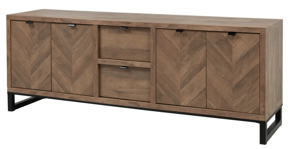 meubar__dressoir_jaipur___0-1.webp Meubar - Dressoir Jaipur - DR7 - K671V - Old teak (Fishbone doors)/Matt Black - 208x77x50cm | Belga Meubelen Sale