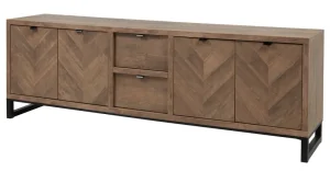 Meubar - Dressoir Jaipur - DR6 - K671V - Old teak (Fishbone doors)/Matt Black - 232x77x50cm | Belga Meubelen Online