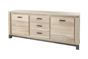 Meubar - Dressoir Jan - DR6 - K497 - Oude eik/imitatie staal - 222x92x50cm | Belga Meubelen Sale