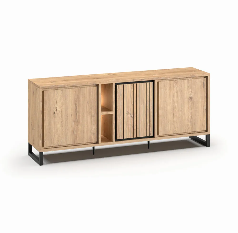 meubar__dressoir_kano___d_0-1.webp Meubar - Dressoir Kano - DR7 - K545BL - Millenium oak nature/Elegant black - 215x89x49cm | Belga Meubelen Outlet