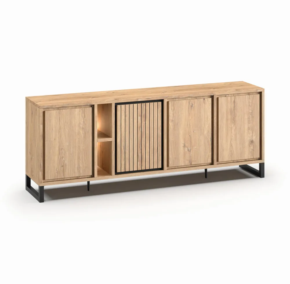 meubar__dressoir_kano___d_0-2.webp Meubar - Dressoir Kano - DR6 - K545BL - Millenium oak nature/Elegant black - 234x89x49cm | Belga Meubelen Outlet
