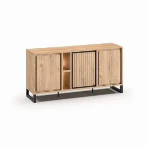 Meubar - Dressoir Kano - DR8 - K545BL - Millenium oak nature/Elegant black - 180x89x49cm | Belga Meubelen Fashion