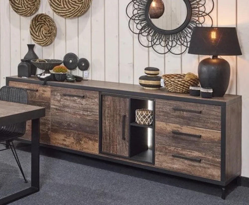 meubar__dressoir_kuta__dr_0-1.webp Meubar - Dressoir Kuta - DR6 - K647 - Donker scheepshout/Zwart - 243x85x50cm | Belga Meubelen Fashion
