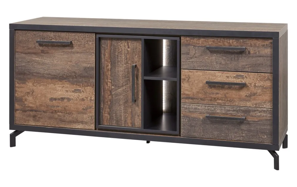 meubar__dressoir_kuta__dr_0.webp Meubar - Dressoir Kuta - DR7 - K647 - Donker scheepshout/Zwart - 184x85x50cm | Belga Meubelen Online