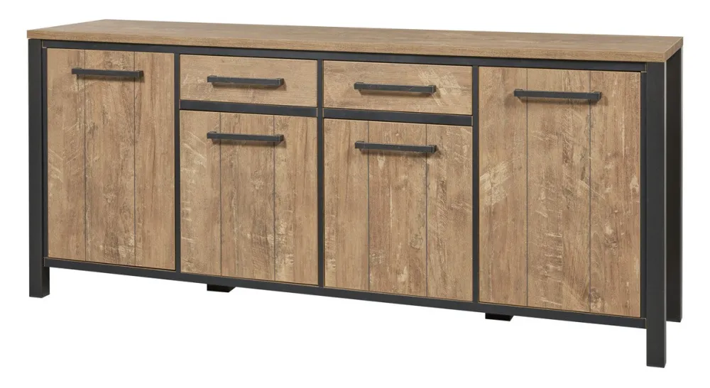 meubar__dressoir_lovina___0-2.webp Meubar - Dressoir Lovina - DR7 - K661 - Oranje Teakhout/Zwart - 207x89x50cm | Belga Meubelen Best