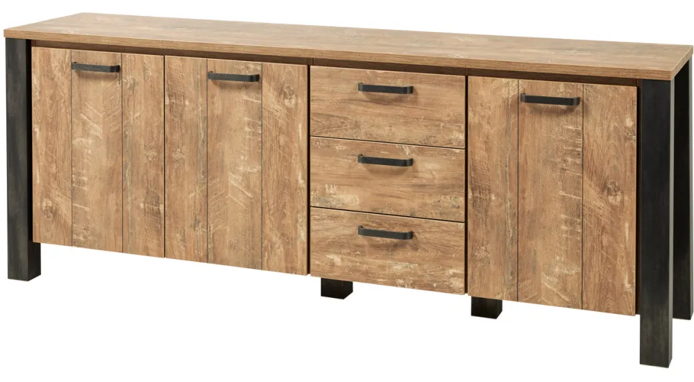 meubar__dressoir_olivia___0-1.webp Meubar - Dressoir Olivia - DR6 - K662 - Oranje Teakhout/Staal look - 216x84x50cm | Belga Meubelen Clearance