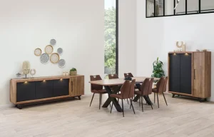 Meubar - Eetkamer Trentino E4 - 3-delige set - Eik/Zwart - Twee kleuren | Belga Meubelen Sale