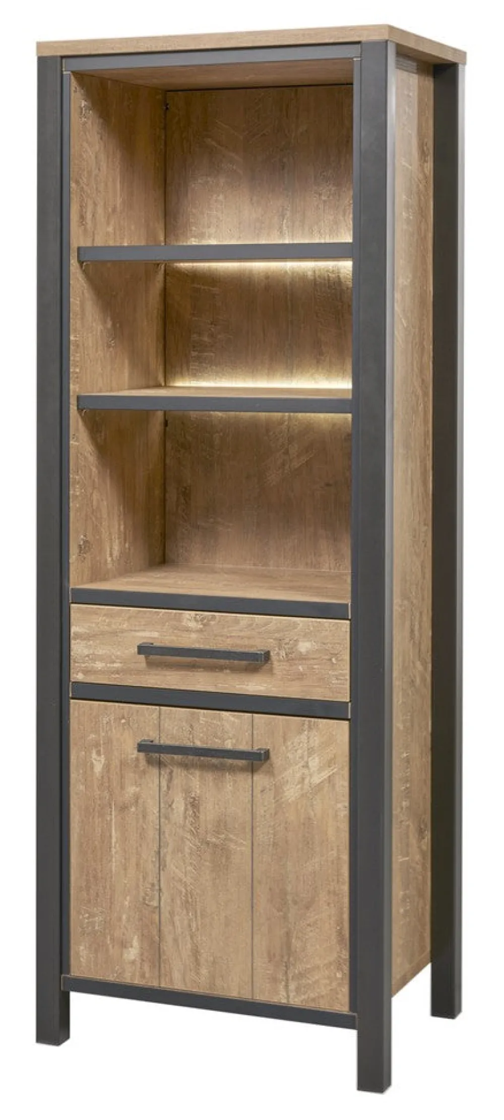 meubar__kolomkast__lovina_0-3.webp Meubar - Kolomkast Lovina - KB7R - K661 - Oranje Teakhout/Zwart - 70x189x50cm | Belga Meubelen Clearance