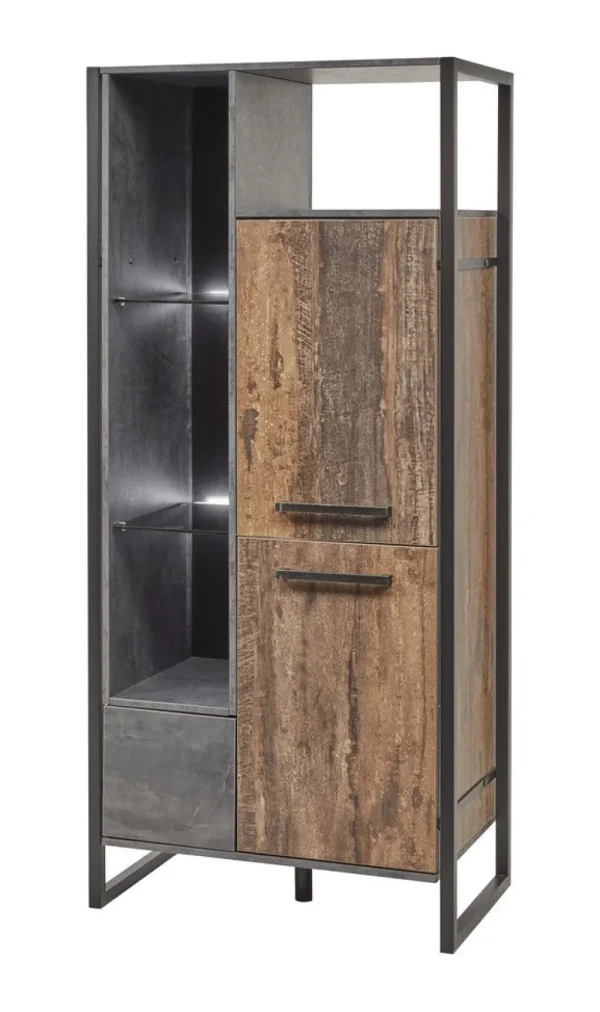 Meubar - Kolomkast Samir - KB6R - K646 - Donker scheepshout/Grijs - 84x185x50cm | Belga Meubelen Outlet
