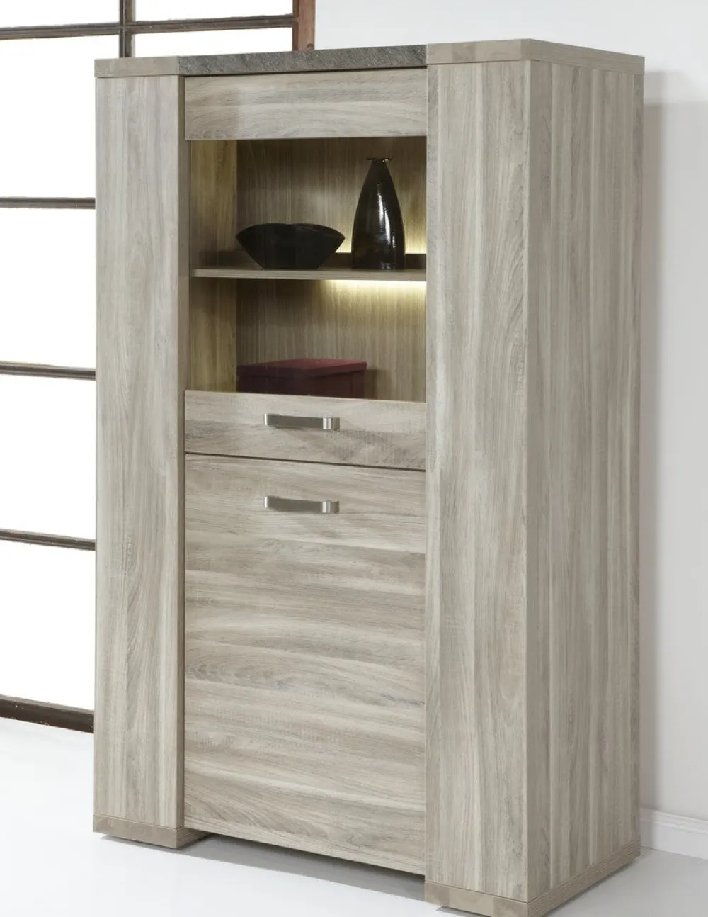 meubar__kolomkast_stone___0-1.webp Meubar - Kolomkast Stone - KV1 - K437 - Spint eik grijs/Marmer - 102x163x40cm | Belga Meubelen Outlet