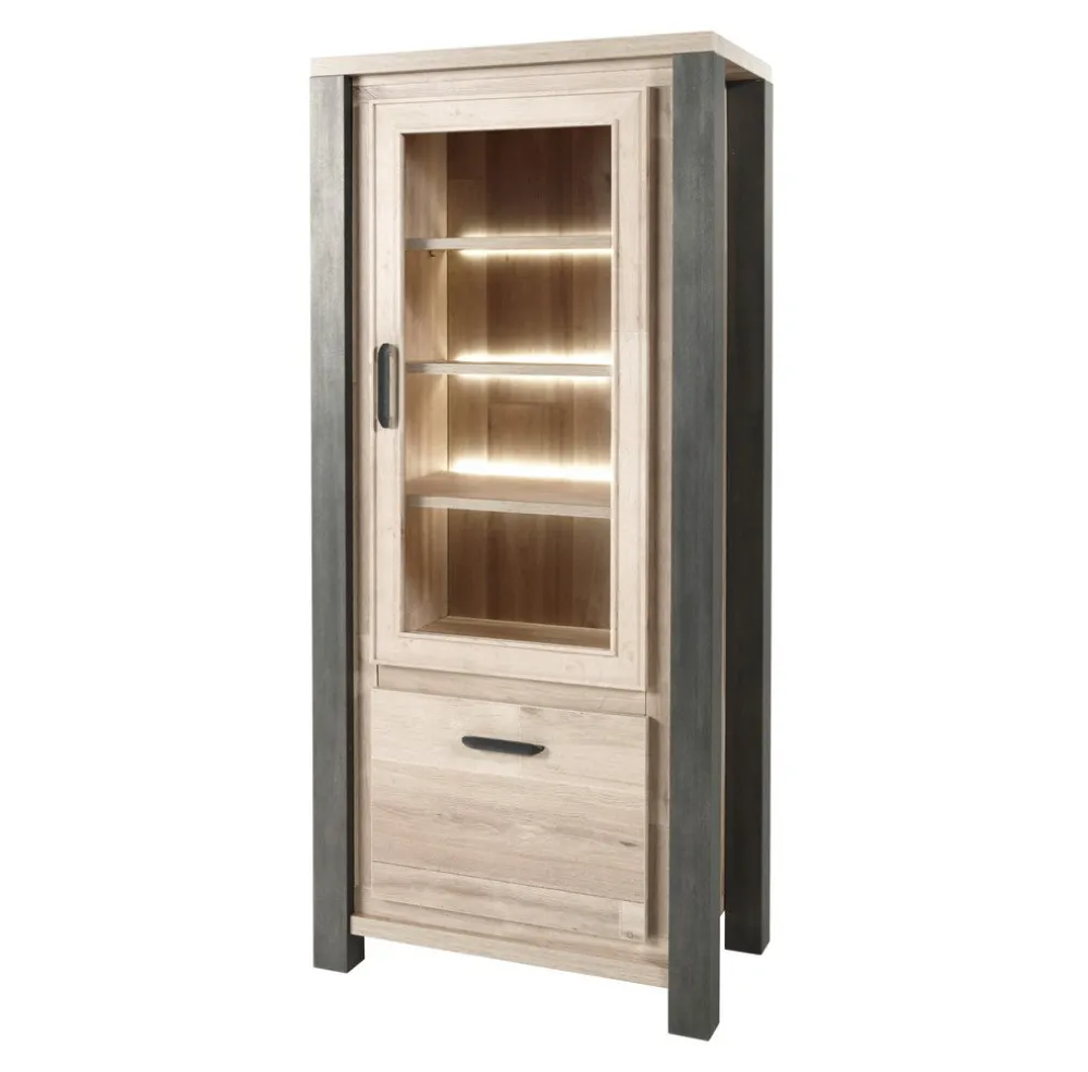 meubar__kolomkast_tomba___0-3.webp Meubar - Kolomkast Tomba - KV6R - K497 - Oude Eik/Imitatie staal - 810x187x50cm | Belga Meubelen Online