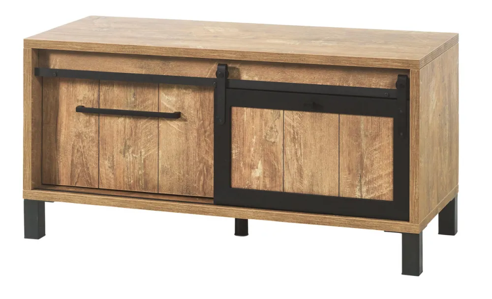 meubar__tvmeubel__alcatra_0.webp Meubar - TV-meubel Alcatraz - TV6 - K661 - Oranje Teakhout/Zwart - 122x61x50cm | Belga Meubelen Clearance