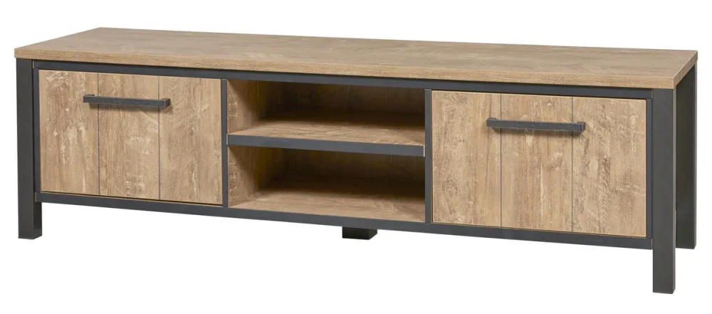 meubar__tvmeubel__lovina__0-1.webp Meubar - TV-Meubel Lovina - TV7 - K661 - Oranje Teakhout/Zwart - 183x53x50cm | Belga Meubelen Outlet