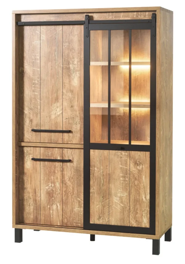 Meubar - Vitrine Alcatraz - BAR6 - K661 - Oranje Teakhout/Zwart - 122x188x50cm | Belga Meubelen Sale