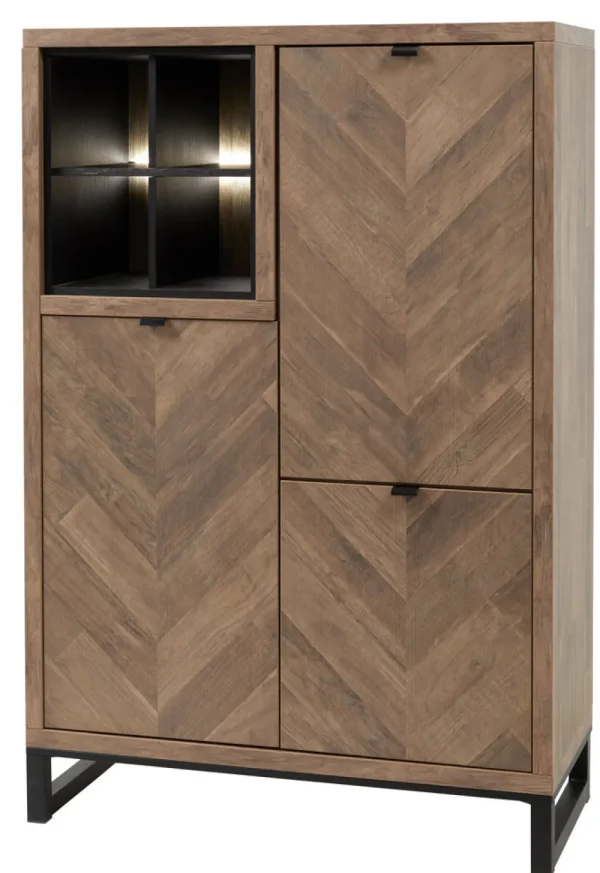 Meubar - Vitrine Jaipur - BAR6 - K671V - Old teak (Fishbone doors)/Matt Black - 108x162x50cm | Belga Meubelen Clearance
