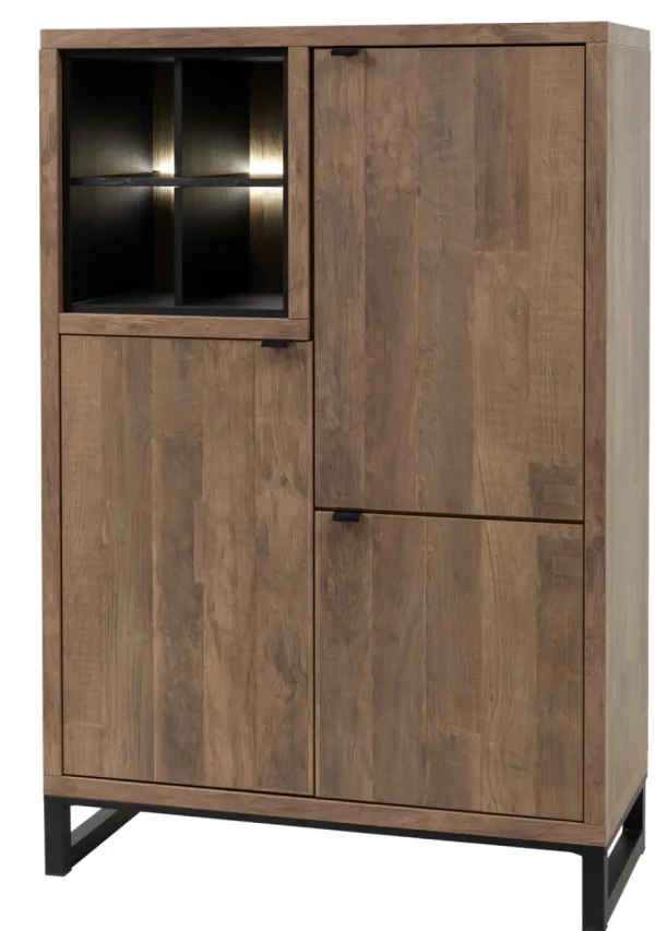 Meubar - Vitrine Jaipur - BAR6 - K671 - Old teak/Matt black - 108x162x50cm | Belga Meubelen Discount