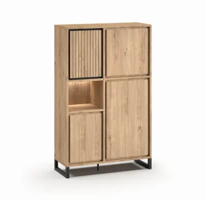 Meubar - Vitrine Kano - BAR6 - K545BL - Millenium oak nature/Elegant black - 127x202x49cm | Belga Meubelen Discount