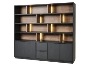 Meubar - Wandkast Veneto - WB7 - K717 - Elegant black/Old teak - 208x212x50cm | Belga Meubelen Best
