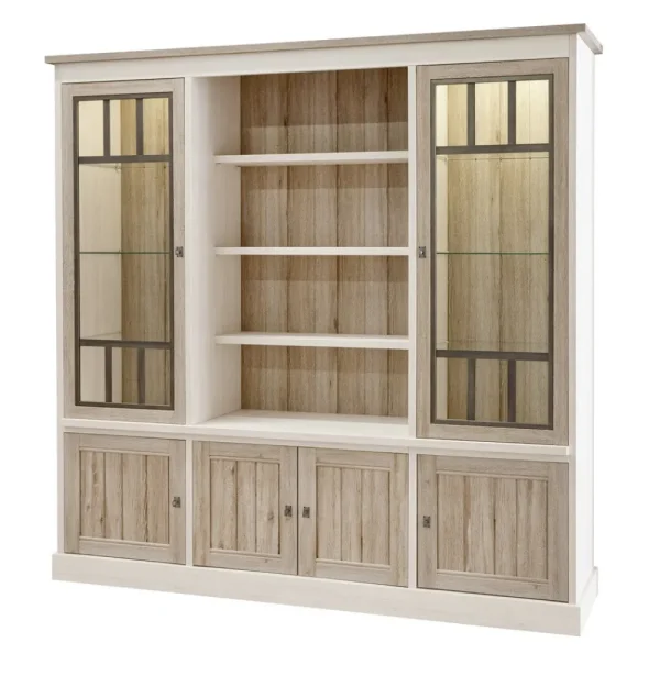 Meubar - Wandkast York - WV2 - K499 - Lariks/Kristal eik licht bruin - 215x212x50cm | Belga Meubelen Online