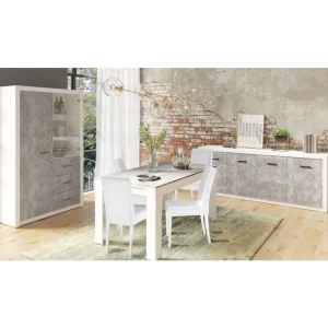MLM - Eetkamer Oostende - 3-delige set - Hoogglans - Wit/Beton | Belga Meubelen Discount