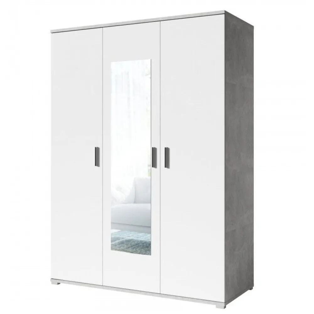 mlm__kleerkast_dakota___d_0-1.webp MLM - Kleerkast Dakota - 3 draaideuren - Wit/Beton - 150x218x63cm | Belga Meubelen Sale