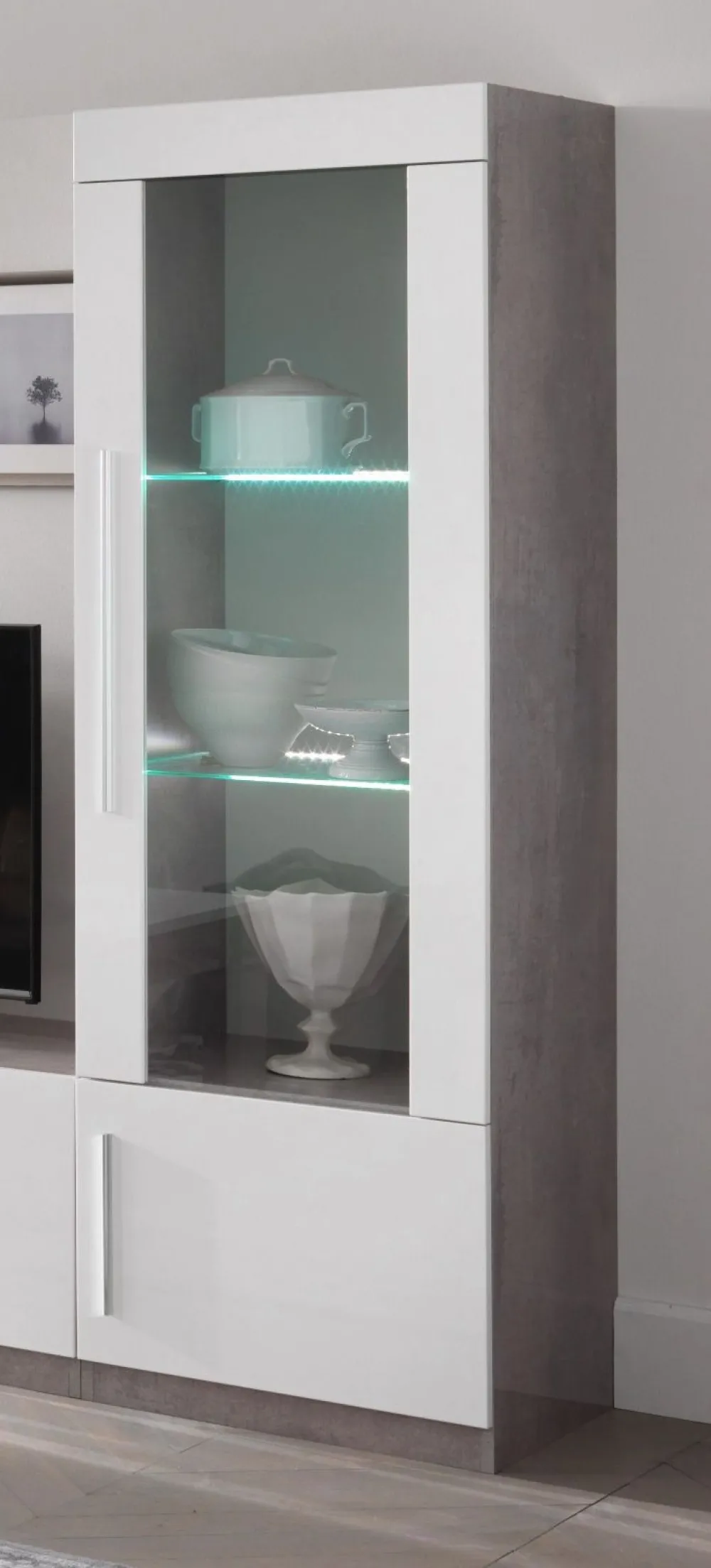 mlm__kolomvitrine_greta___0.webp MLM - Kolomvitrine Greta - Hoogglans - Wit/Beton - 56x180x47cm | Belga Meubelen Best