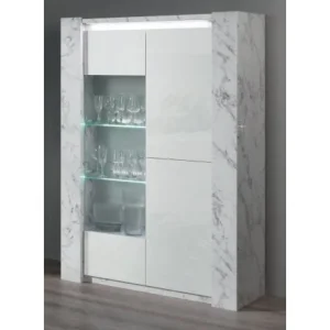 MLM - Vitrine Vittoria - Hoogglans - Wit/Marmer - 120x180x50cm | Belga Meubelen Outlet