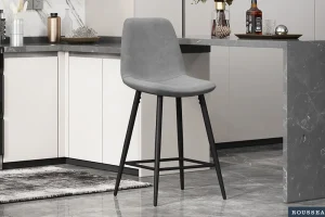 Rousseau - Barstoel Boy Fluweel Grijs - 98x42x51.5 cm | Belga Meubelen Fashion