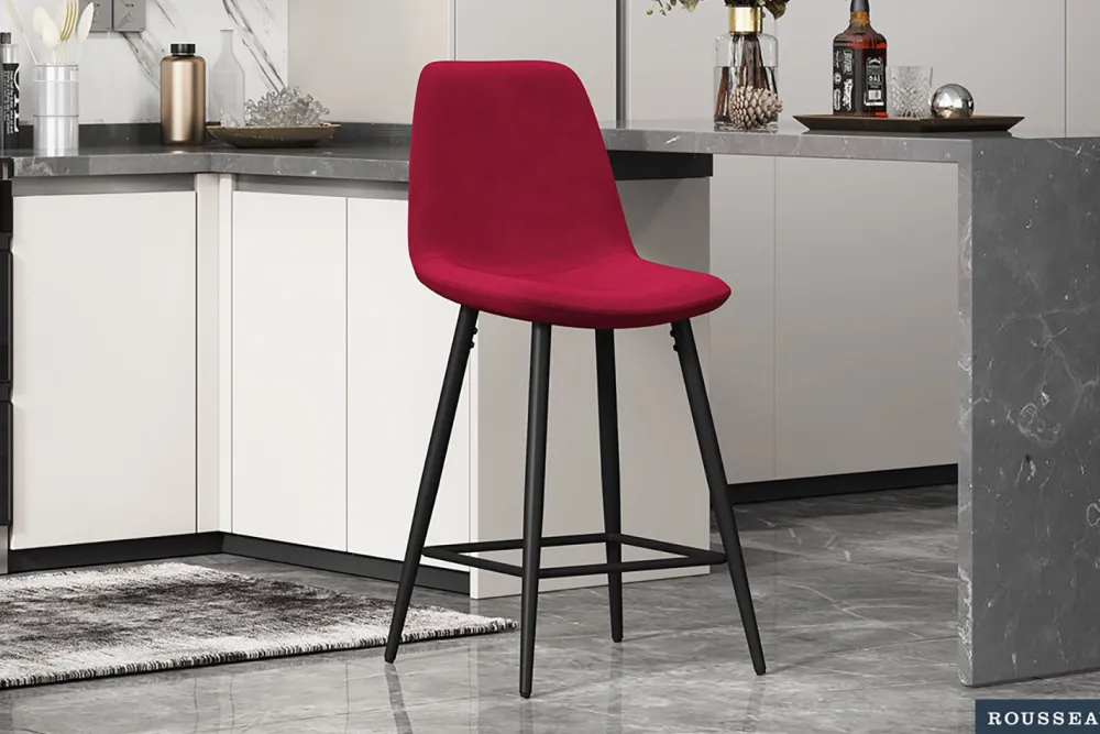 rousseau__barstoel_boy_fl_0-5.webp Rousseau - Barstoel Boy Fluweel Bordeaux - 98x42x51.5 cm | Belga Meubelen Hot