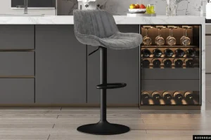 Rousseau - Barstoel Fenna - Stof - Grijs - Verstelbare Hoogte - 49x110x54cm | Belga Meubelen Discount