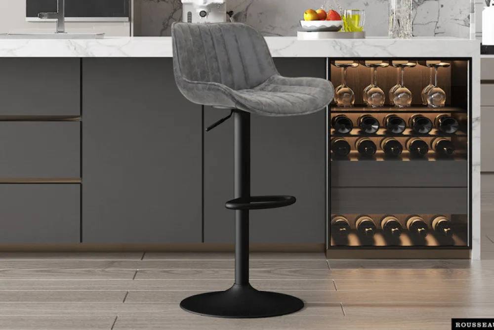 rousseau__barstoel_fenna__0-2.webp Rousseau - Barstoel Fenna - Stof - Grijs - Verstelbare Hoogte - 49x110x54cm | Belga Meubelen Discount